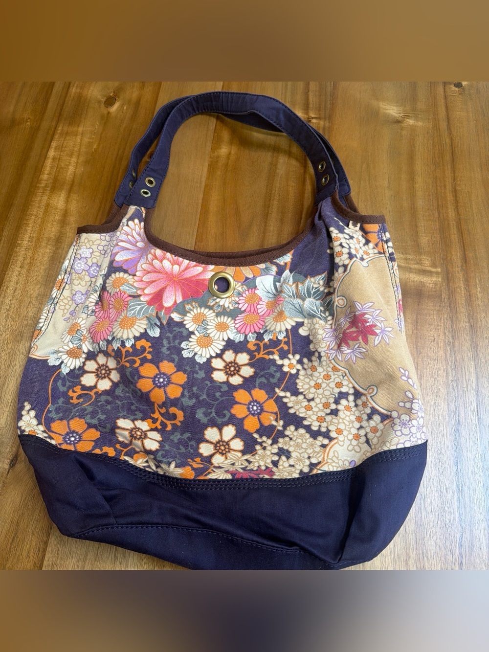 Lucky Brand Vintage Boho Floral Canvas Hobo Shoulder Bag Y2K Magnetic Closure